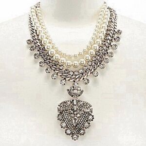 Belle Badgley Mischka Rhinestone and Faux Pearl Statement Necklace